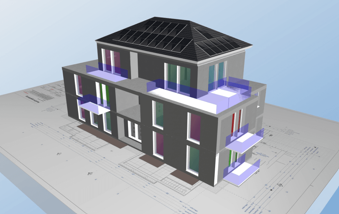 Referenz 01: Modernes Stadthaus mit PV – 3D-Gebäudemodellierung