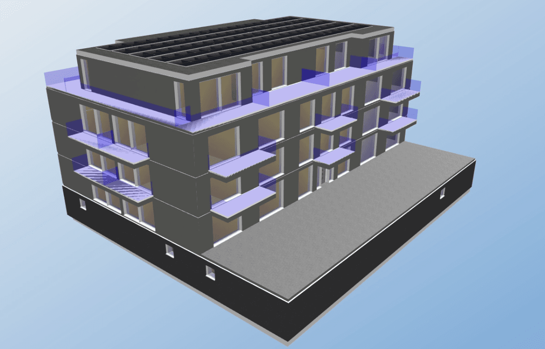 Referenz 02: Mehrfamilienhaus mit Balkonen – 3D-Gebäudemodellierung