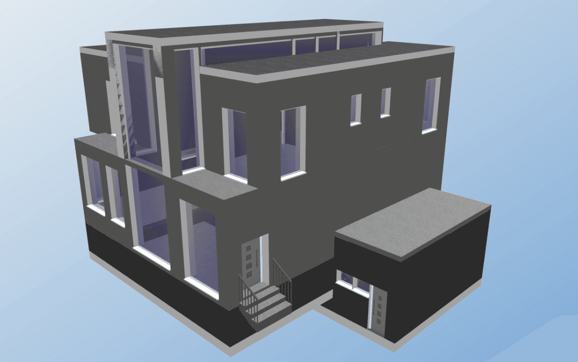 Referenz 03: Modernes Würfelhaus mit Garage – 3D-Gebäudemodellierung