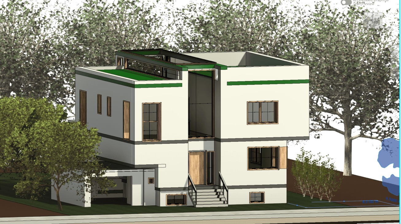 3D-Gebäudemodell – Beispiel einer modellierten Bauhaus-Villa mit Flachdach